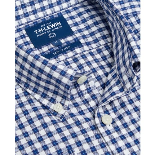 Royal Oxford Slim Fit Check Navy Blue Shirt