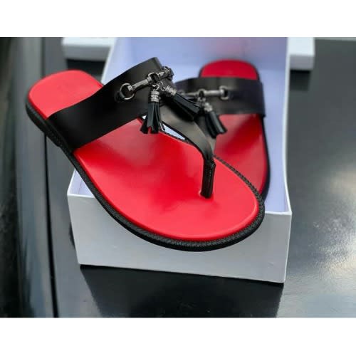 Classy Male Black Red Leather  Slippers