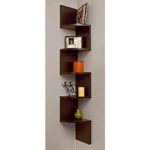 Wooden Zigzag Corner Wall Shelf