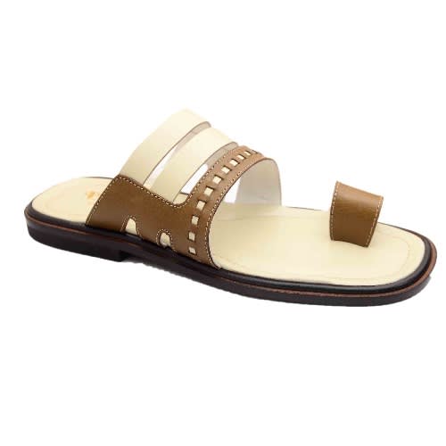 Toehold Cream And Brown Slippers
