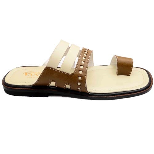 Toehold Cream And Brown Slippers