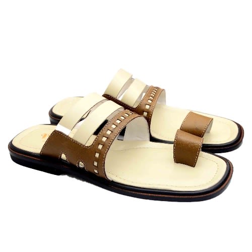 Toehold Cream And Brown Slippers