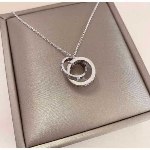 Fashion Double Round Pendant Necklace - Silver