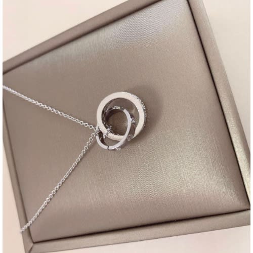 Fashion Double Round Pendant Necklace - Silver