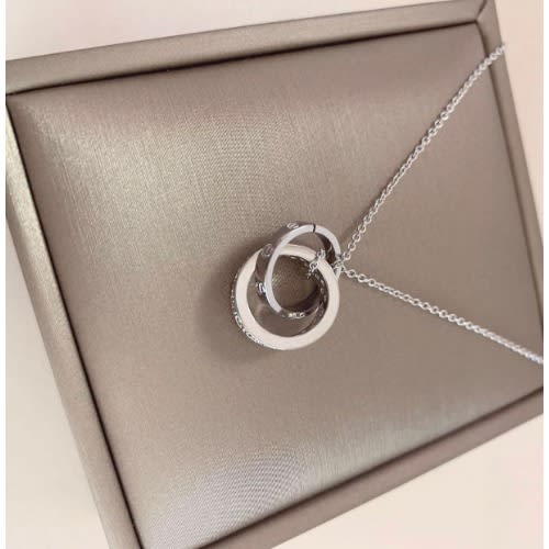 Fashion Double Round Pendant Necklace - Silver