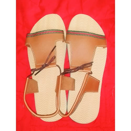 Men's Flat Sandals With Lace - Brown