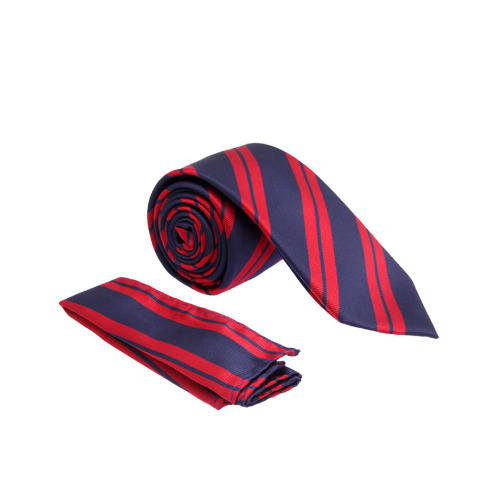 StripedTie & Pocket Square - Red & Blue
