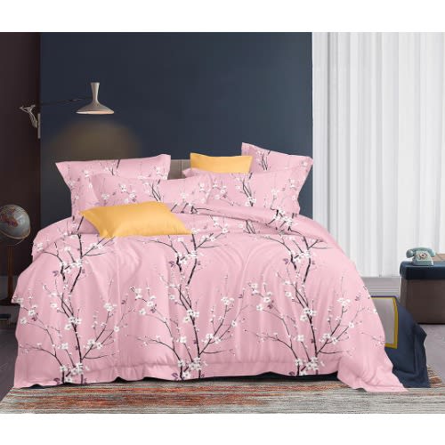 Bedsheet With 4 Pillow Cases- Pink