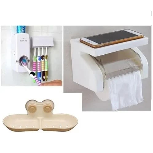 Soap Dish Toilet, Tissue Paper Roll & Automatic Toothpaste Dispenser