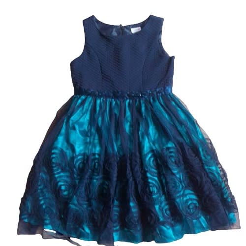 Knit To Mesh Dress With Flower Details