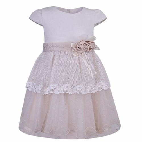 Girls Mesh Tulle Dress - Beige
