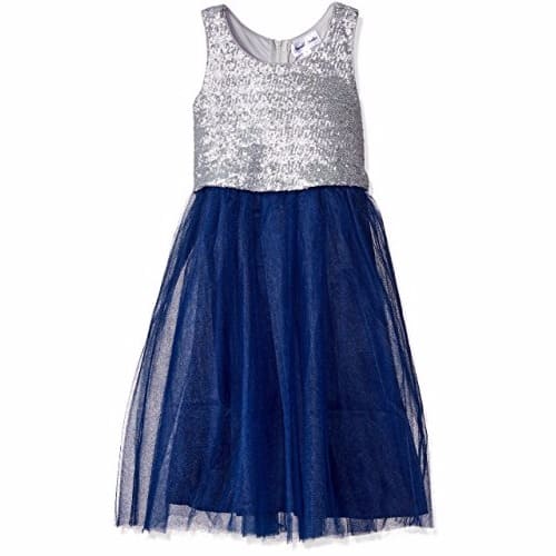 Sequin Popover Top With Tulle Skirt Dress - Silver-Navy