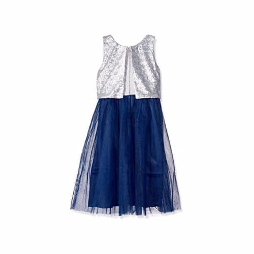 Sequin Popover Top With Tulle Skirt Dress - Silver-Navy