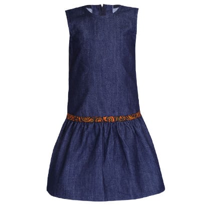 Denim Dress With Ankara Detail-Blue
