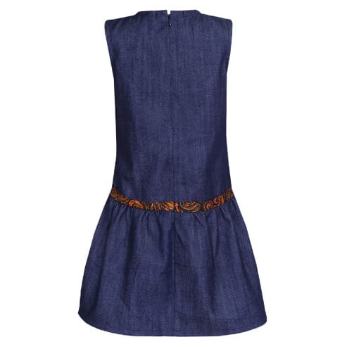 Denim Dress With Ankara Detail-Blue
