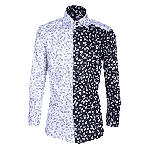 Leaf Print Shirt- White & Black-msht-2159