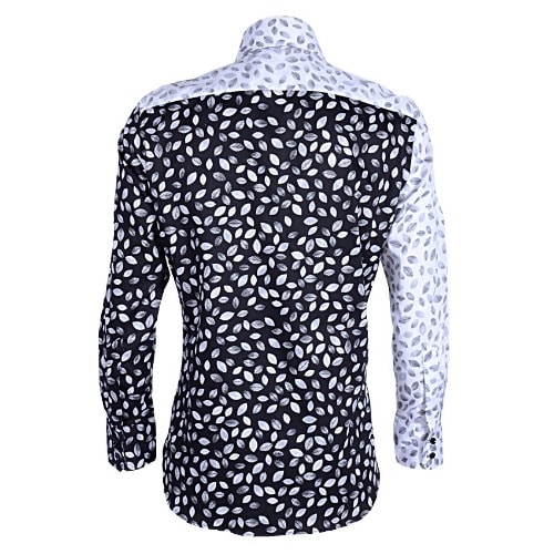 Leaf Print Shirt- White & Black-msht-2159