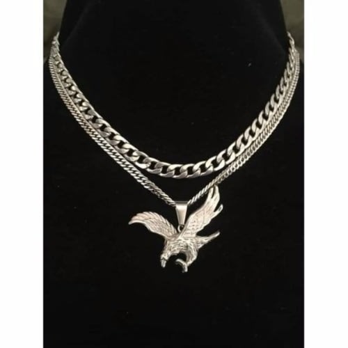 Cuban Chains With Eagle Pendant - Silver