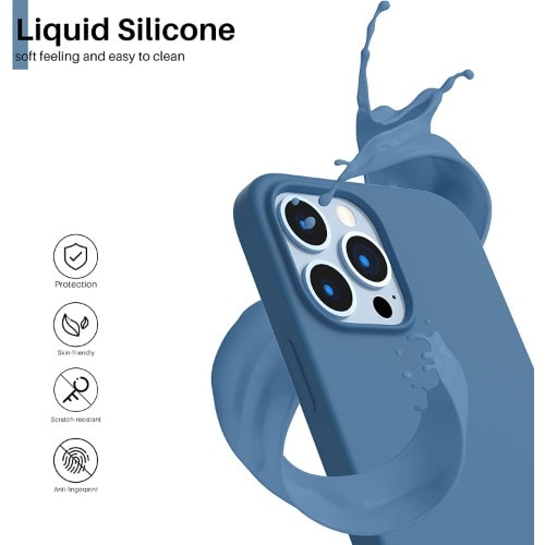 6.1" Slim Liquid Silicone Case Full Covered Soft Gel Rubber For iPhone 13 Pro - Blue