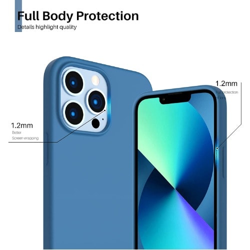 6.1" Slim Liquid Silicone Case Full Covered Soft Gel Rubber For iPhone 13 Pro - Blue