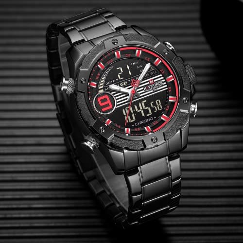 Men's Dual Time Luxury Stainless Steel Black Wrist Watch
