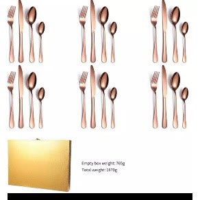 Cutlery Set With Wooden Box - Rose Gold - 48pcs