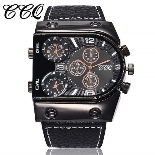 Wrist Watch Leather Strap Quartz - Black
