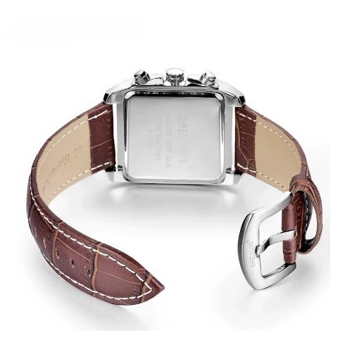 Top Brand Luxury Rectangle Chronograph Watch - Brown Leather