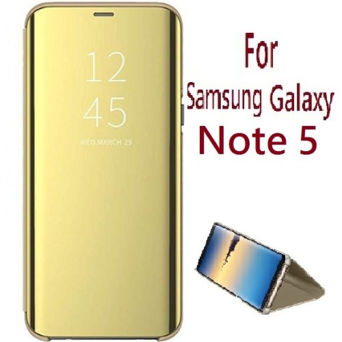Standing Clear View Protective Flip Case Pouch For Samsung Galaxy Note 5 - Gold