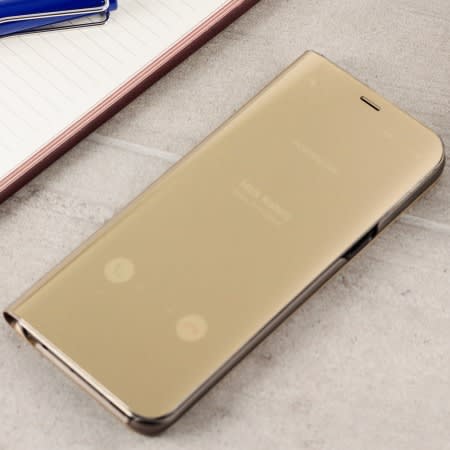Standing Clear View Protective Flip Case Pouch For Samsung Galaxy Note 5 - Gold