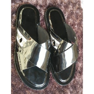 Abdais Black Italian Patent Leather Crossover Slippers