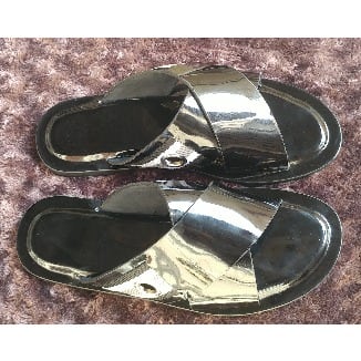 Abdais Black Italian Patent Leather Crossover Slippers