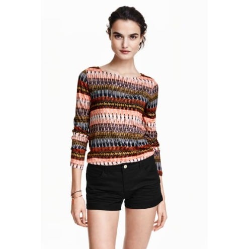 Patterned Long Sleeved Jersey Top-coral