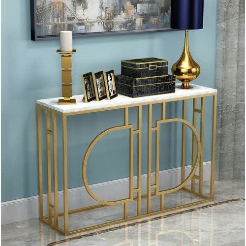 Gold With Round Mirror Console Table