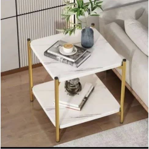 Marble Pattern Wooden Double Sofa Side Table - 40X40X43