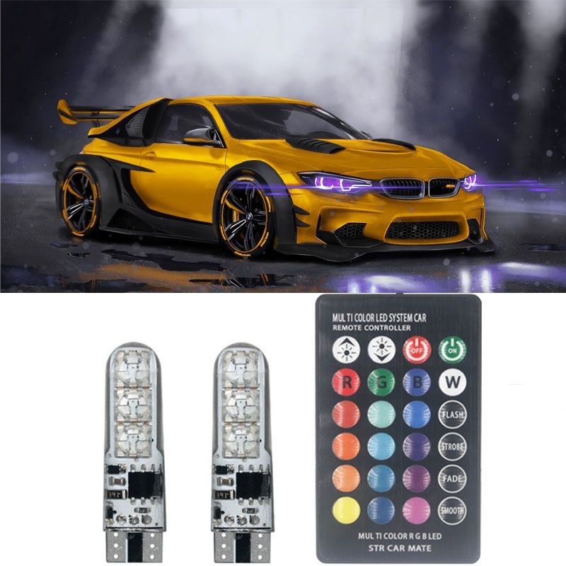 2pcs T10 W5w RGB LED Bulb 12SMD COB Canbus 194 168 Car With Remote Controller Flash/Strobe Reading