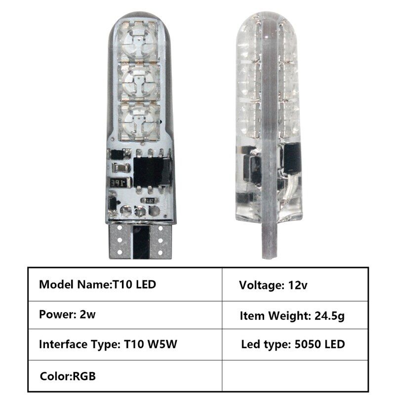 2pcs T10 W5w RGB LED Bulb 12SMD COB Canbus 194 168 Car With Remote Controller Flash/Strobe Reading