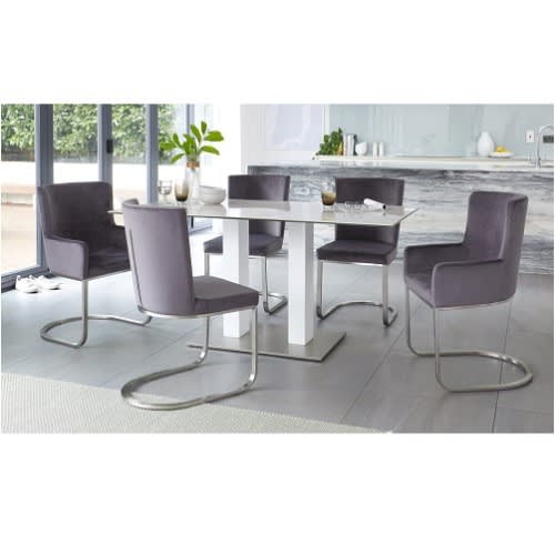 Danetti - Velvet And Brushed Steel Cantilever Dining Armchair -  Dark Grey