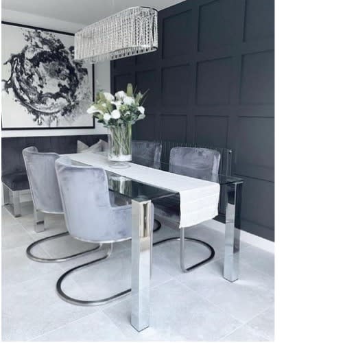 Danetti - Velvet And Brushed Steel Cantilever Dining Armchair -  Dark Grey