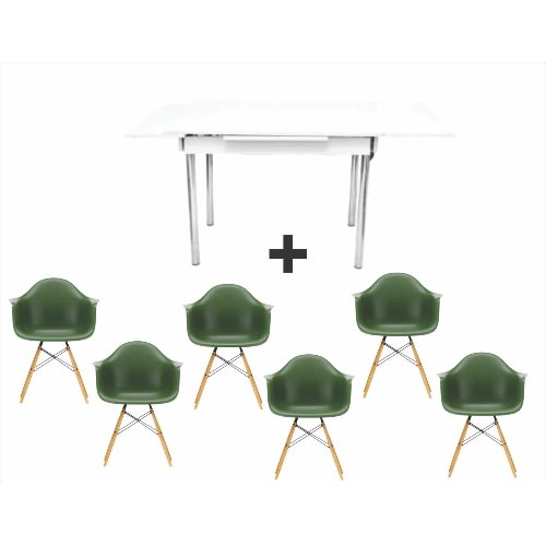 Esrum Extendable Dining Table With 6 Eames Chair -Green