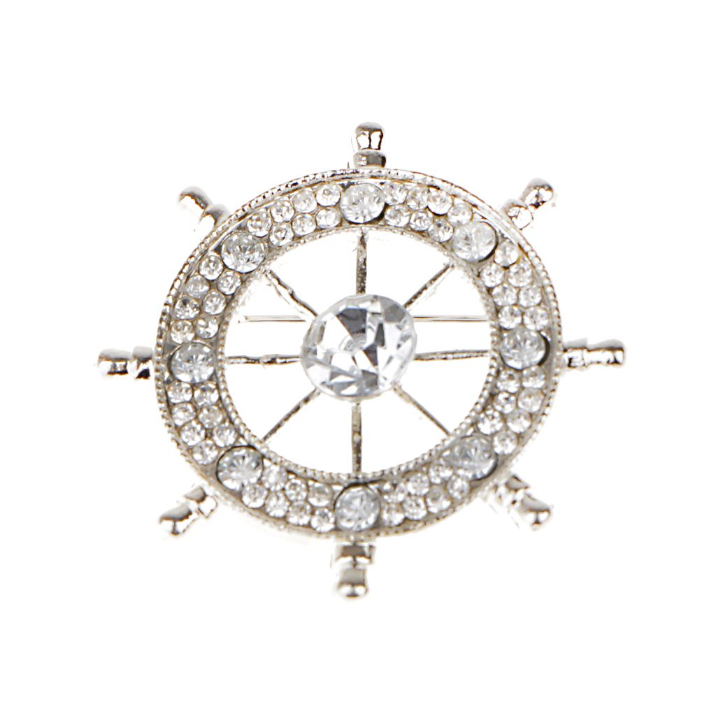 Unisex Rudder Crystal Rhinestone Brooch Pin Bouquet Jewelry Gift