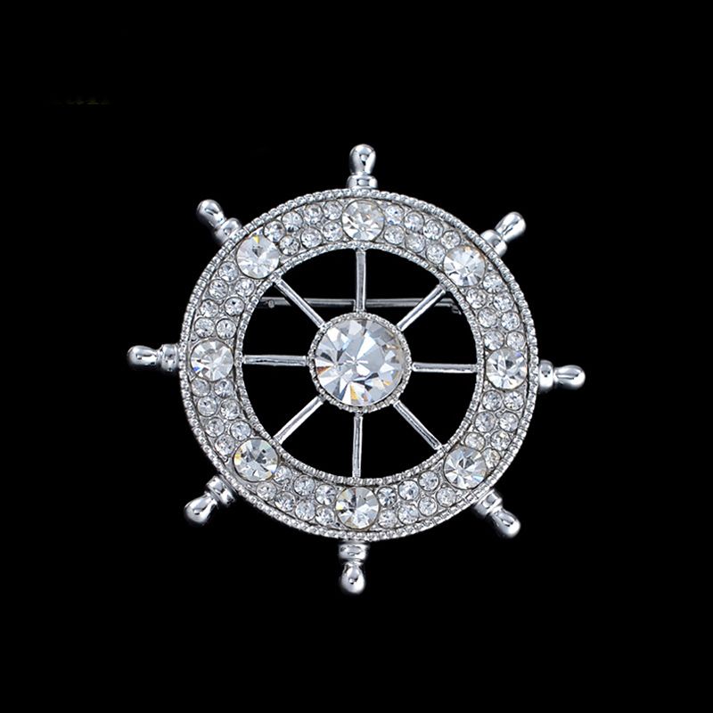 Unisex Rudder Crystal Rhinestone Brooch Pin Bouquet Jewelry Gift