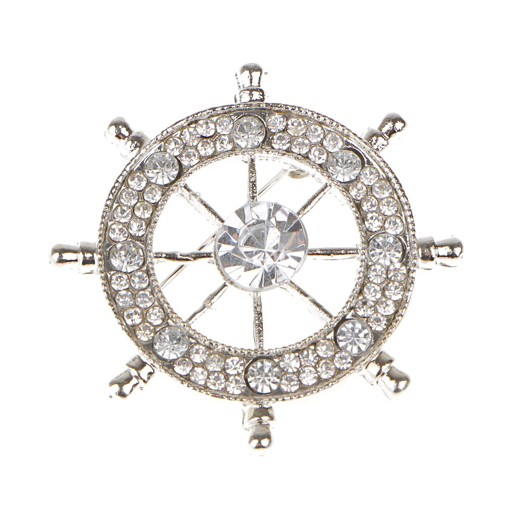 Unisex Rudder Crystal Rhinestone Brooch Pin Bouquet Jewelry Gift