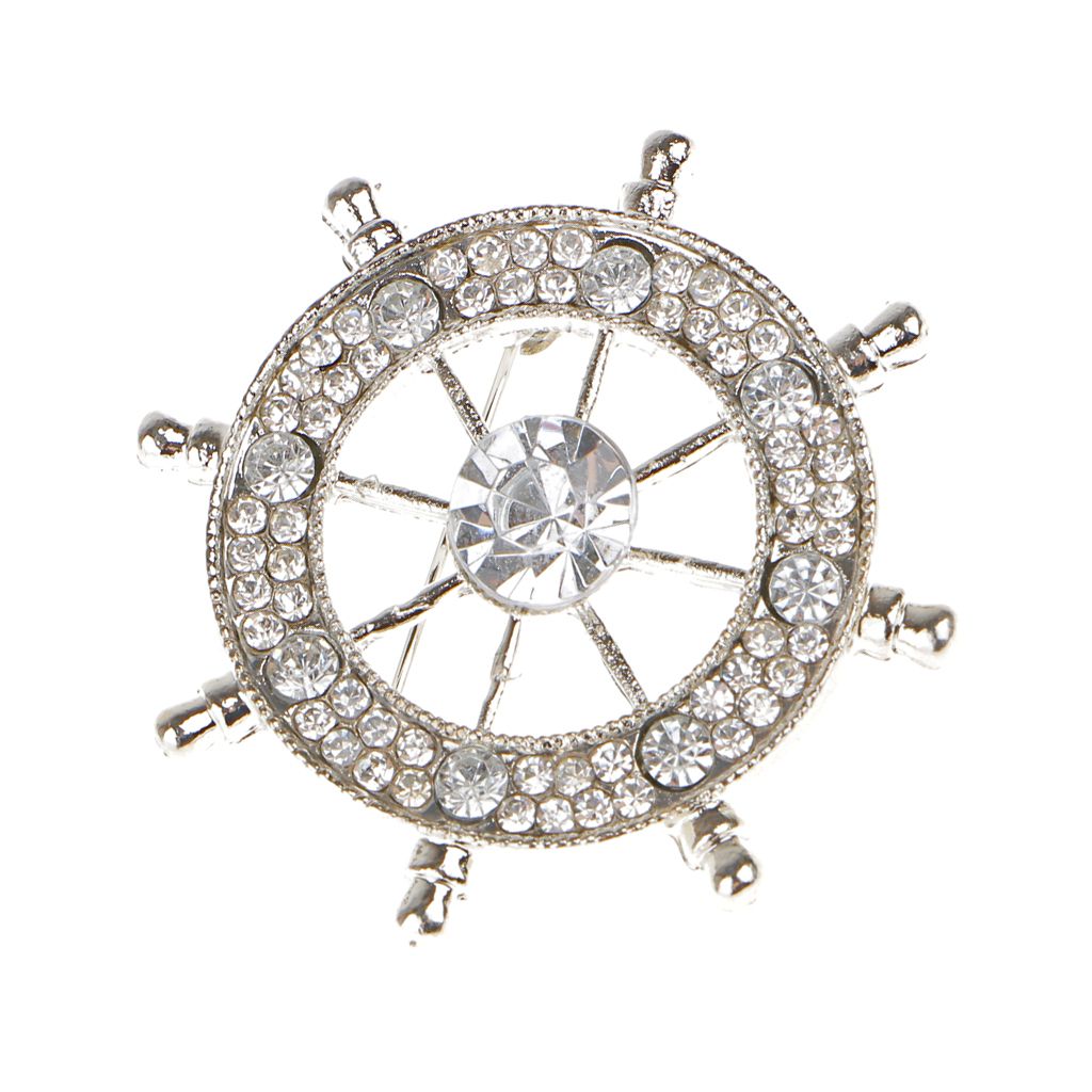 Unisex Rudder Crystal Rhinestone Brooch Pin Bouquet Jewelry Gift