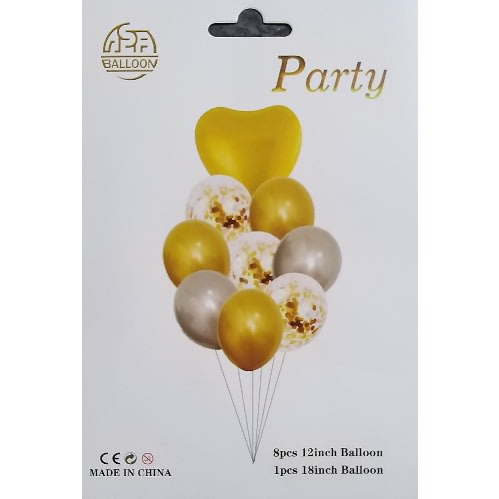 Exotic Helium Air Confetti Balloons,latex Balloons&18inches Heart Foil Balloon-9pcs-yellowgold Silver
