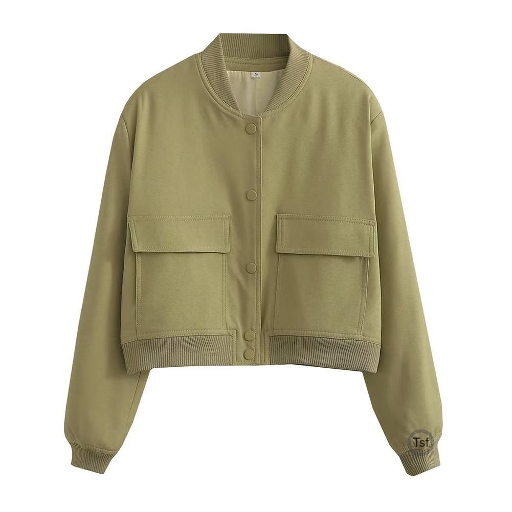 Women's Cropped Jacket With 2 Large Pocket Thicken