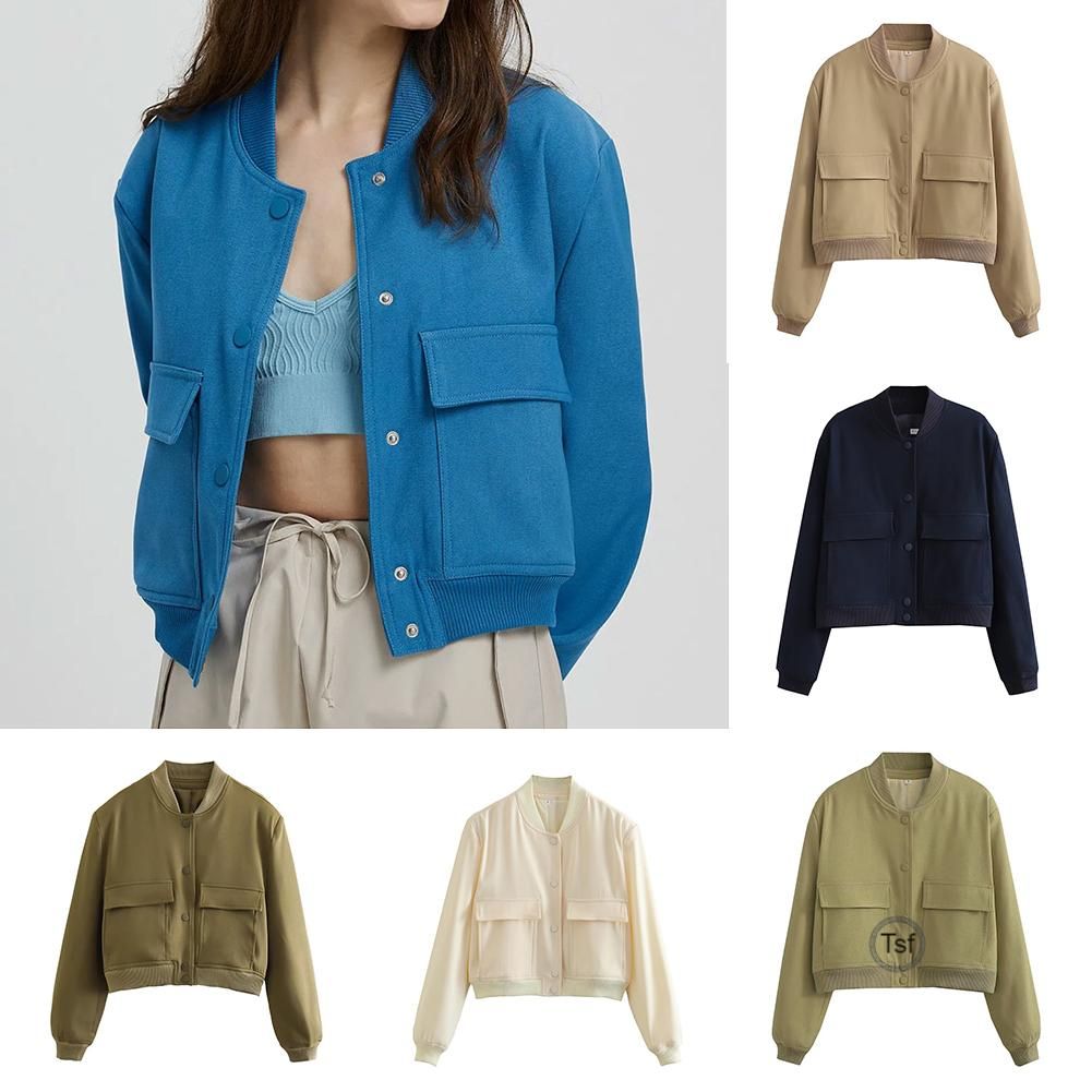 Women's Cropped Jacket With 2 Large Pocket Thicken