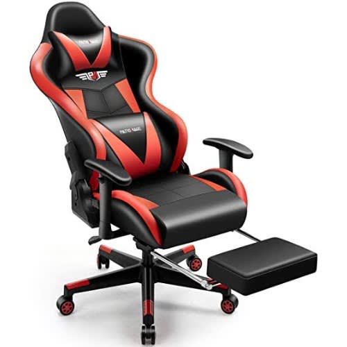 Gaming Chair With Footrest - Red