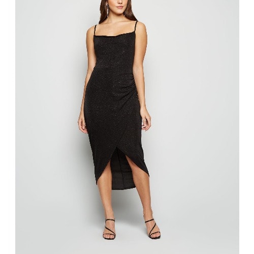 Glitter Sparkle Midi Dress - Black