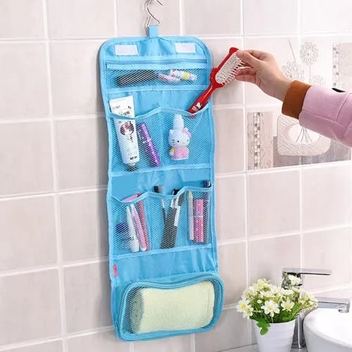 Foldable Travel Makeup Bag - Blue